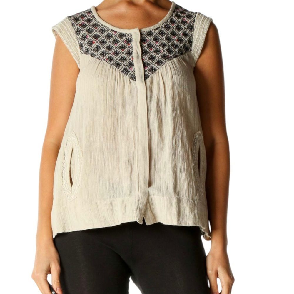 LUCKY‎ BRAND Beige Textured Bohemian Blouse